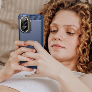 Husa pentru Xiaomi Redmi A5 4G din Silicon Slim, cu textura Carbon, set cu sticker, Carbon Silicone, Albastru - Img 6