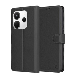 Husa pentru Xiaomi Redmi Note 14 4G (164,84 x 78,15 x 8,16mm), SKYDDAR INNOVATION, Leather Wallet, tip Carte cu Portofel Interior, Finisaje Premium, set cu sticker, Negru