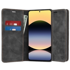 Husa pentru Xiaomi Redmi Note 14 4G (164,84 x 78,15 x 8,16mm), SKYDDAR INNOVATION, Soft Wallet, tip Carte, din piele Eco Premium cu Portofel Interior, Negru, set cu sticker