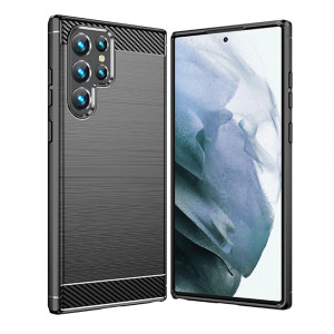 Husa Samsung Galaxy S22 Ultra 5G din silicon, Slim, cu textura Fibra Carbon - Negru - Img 2
