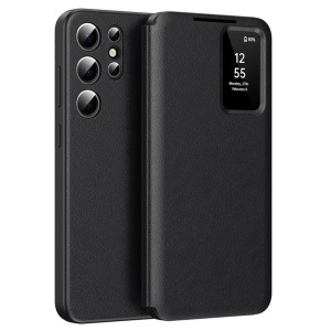 Husa Samsung Galaxy S25 Ultra tip carte cu portofel si SmartView, Premium, set cu sticker, Negru