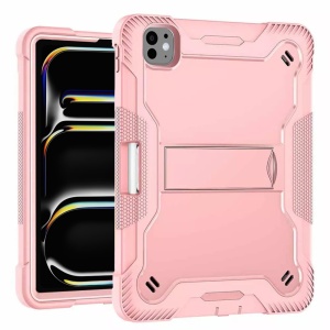 Husa tableta iPad Pro 11 (2024) / iPad Pro 11 (2025), SKYDDAR INNOVATION, Antisoc si Anti-zgarieturi, Rugged TabShell, Roz, set cu sticker
