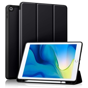 Husa tableta pentru iPad 10.2 (2019 / 2020 / 2021), suport Pencil, functie Sleep/Wake, Flex Trifold, set cu sticker, Negru