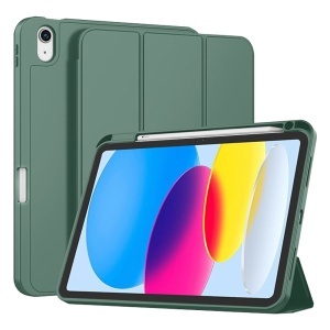 Husa tableta pentru iPad 10 (2022) 10.9 / 11 (2025), suport Pencil, functie Sleep/Wake, Flex Trifold, set cu sticker, Verde inchis