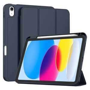 Husa tableta pentru iPad 10 (2022) 10.9 / 11 (2025), suport Pencil, functie Sleep/Wake, Flex Trifold, set cu sticker, Bleumarin