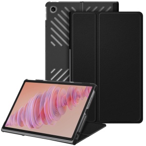 Husa tableta pentru Lenovo Tab Plus, SKYDDAR INNOVATION, cu suport Multi-Unghi si functie Sleep/Wake, FoldPro, Negru, set cu sticker