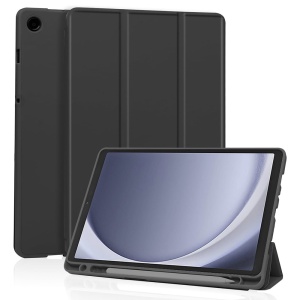 Husa tableta pentru Samsung Galaxy Tab A9, suport Pencil, functie Sleep/Wake, Flex Trifold, set cu sticker, Negru