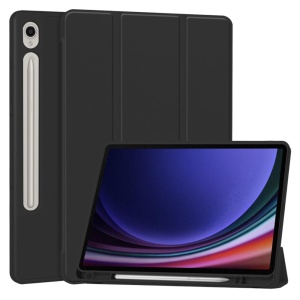 Husa tableta pentru Samsung Galaxy Tab S9 / S9 FE / S10 FE, suport Pencil, functie Sleep/Wake, Flex Trifold, set cu sticker, Negru