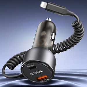 Incarcator auto, 50W, Cablu Lightning, Porturi USB si Type-C, Yesido, Negru - Img 2