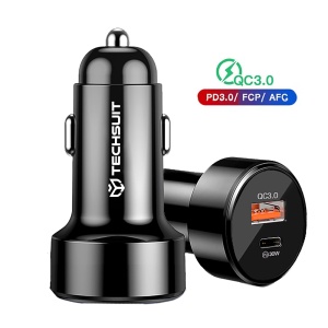 Incarcator auto Fast Charge, USB QC3.0 18W, Type-C PD30W, 48W, Techsuit TE-P31 - Negru