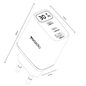 Incarcator de priza, 2x USB-C, 1x USB-A, PD 30W, Afisaj Digital, Yesido, Alb - Img 6