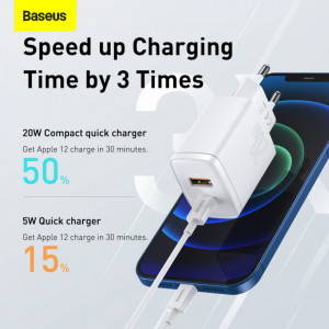 Incarcator priza Compact, USB-C, PD, 20W si USB-A, QC, 3A, Baseus (CCXJ-B02) - Alb - Img 5