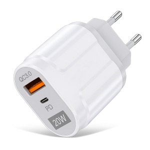 Incarcator Priza cu 2 porturi, USB, Type-C, QC 3.0, 20W, set cu sticker, CHPD038, Alb