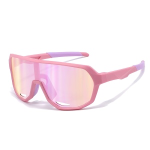 Ochelari de Soare Copii, 4-10 Ani, Filtru UV, Lentila Oglinda, Rama TPE, Desing Sport, set cu sticker, Model 22312, Roz