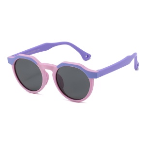 Ochelari de Soare Copii, 4-10 Ani, Filtru UV400, Desing Rotund, set cu sticker, Model 601, Roz;mov