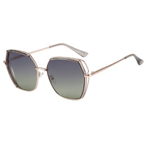 Ochelari de Soare Dama, Protectie UV, Rama metalica, Filtru UV, Stil Hexagon (9768), set cu sticker, Verde;auriu;gri