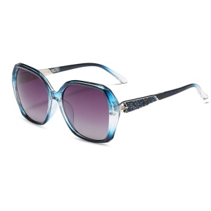 Ochelari de soare dama, protectie UV, rotunzi, Filtru UV 400, design rama (5599), set cu sticker, Albastru
