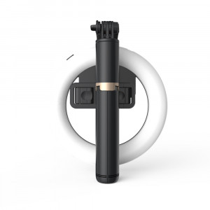 Selfie stick cu trepied si Ring LED, dimensiune 80cm, telecomanda Bluetooth, Skyddar Self - Negru - Img 4