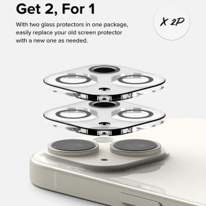 [Set 2x] Folii camera iPhone 15 / 15 Plus, Ringke Camera Protector Glass - Clear - Img 3