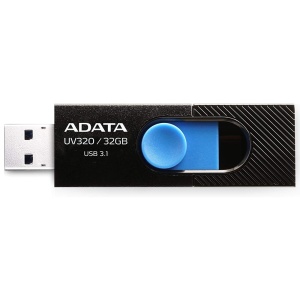 Stick USB ADATA UV320, 32GB, USB 3.1, Design Glisant, Negru/Albastru