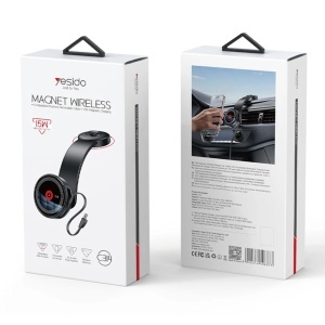 Suport auto, Incarcare wireless 15W, MagSafe, Cablu retractabil USB-C, Magneți N52, Yesido, Negru - Img 7