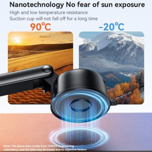 Suport auto telefon, Magnetic N52, Brat telescopic, Ventuza, Yesido, Negru - Img 2