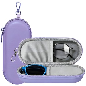 Toc Ochelari cu fermoar, Piele poliuretanica, 2 compartimente, set cu sticker, Model ETJ3, Mov