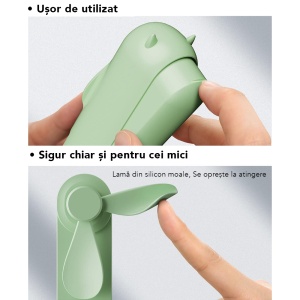 Ventilator Ultra Portabil 3 in 1, De Mână, De Birou, De Gât, 3 Trepte Viteza, Pliabil cu baterie Portabila 2000mAh, Autonomie 20h, SKDR AirMini - Verde - Img 6