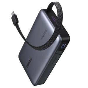 Acumulator Extern cu Cablu Incorporat, USB, Type-C, 20000mAh, 67W, Ugreen PB550 - Gri