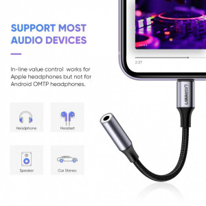 Adaptor Audio Lightning la Jack 10cm, Ugreen US211, Negru - Img 2