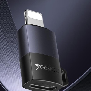Adaptor OTG, Lightning la Type-C, 27W, 480Mbps, Aliaj aluminiu, Yesido, Gri - Img 2