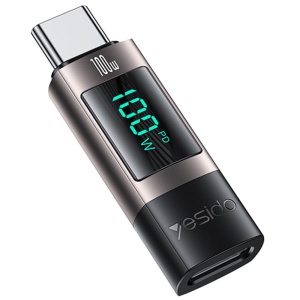 Adaptor OTG, Type-C la Type-C, 100W, Display Digital, Aliaj Aluminiu, Yesido, Gri