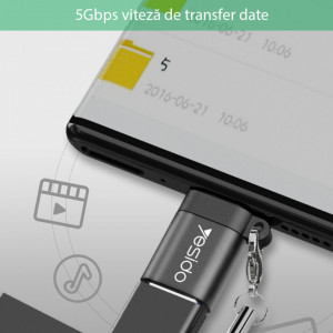 Adaptor Type-C la USB 3.0, Plug & Play, 5Gbps, Yesido (GS06) - Negru - Img 5