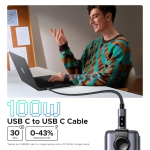 Cablu de Date USB-C la USB-C, 5A, 100W, 0.5m, Ugreen L509 - Space Gray - Img 4