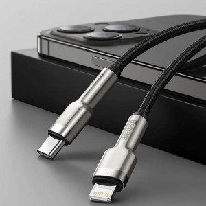 Cablu Type-C to Lightning, Fast Charging PD20W, 480Mbps, 2.4A, 1m - Baseus Cafule Series Metal (CATLJK-A01) - Black - Img 3