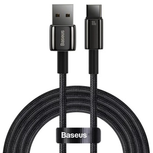 Cablue de Date USB la Type-C 100W, Super Fast Charging, 2m, 480Mbps, Baseus Tungsten Gold, Negru