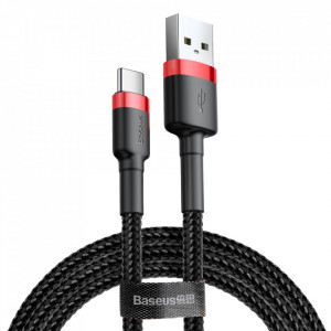 Cablue de date USB la Type-C, 2A, 2m, Cafule Baseus (CATKLF-C91) - Rosu Negru - Img 1
