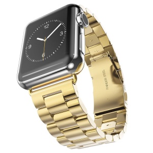 Curea pentru Apple Watch 42/44/45/46/49mm Metalica, Otel Inoxidabil, set cu sticker, Model W36, Auriu