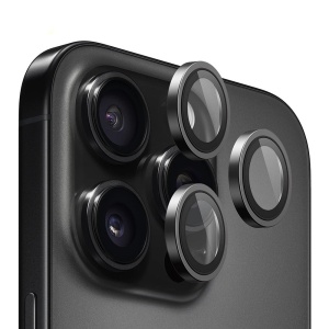 Folie camera pentru iPhone 15 Pro, Blueo, Sticla Securizata, Ultra HD, Original Metal Frame Lens Protector, Set de 3, Negru