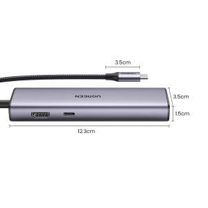 Hub USB-C, 2x USB, HDMI, RJ45, TF, SD Card, 4K, 100W, Ugreen, Gri - Img 7