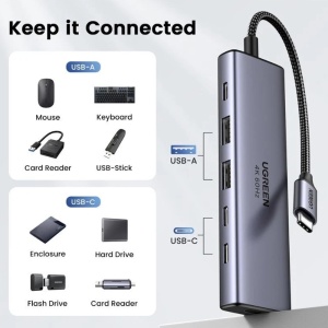 Hub USB-C la 3x Type-C, 2x USB3.2, HDMI, PD100W, 10 Gbps, 4K@60Hz, Ugreen, Gri - Img 7