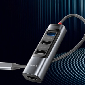 Hub, USB-C la HDMI 4K, 3x USB, PD 100W, Yesido, Gri - Img 2