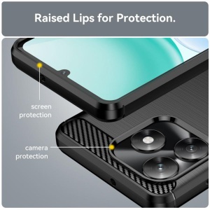 Husa Honor X5c Plus din Silicon Slim, cu textura Fibra Carbon, set cu sticker, Carbon Silicone, Negru - Img 2