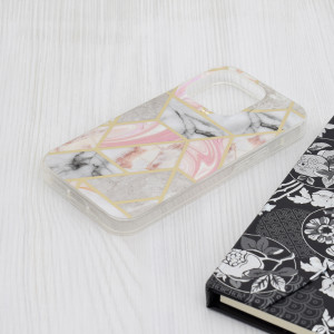 Husa iPhone 15 Pro Marble Series, Techsuit - Pink Hex - Img 3