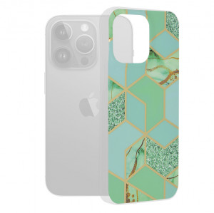 Husa iPhone 15 Pro Max Marble Series, Techsuit - Green Hex - Img 7