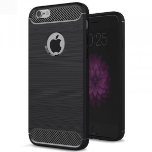 Husa iPhone 6 Plus / 6s Plus din silicon, Slim, cu textura Fibra Carbon - Negru