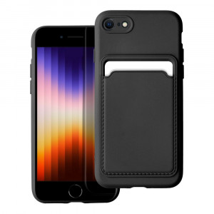 Husa iPhone 7 / 8 / SE 2020 din silicon Suport Card, set cu sticker, Cards Case, Negru