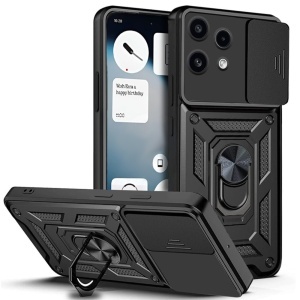 Husa Nothing Phone (3a) Lite, Inel magnetic, protectie camera, set cu sticker, CamShield, Negru
