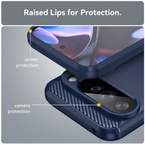 Husa pentru Google Pixel 10 Pro XL, SKYDDAR INNOVATION, Carbon Silicone, din Silicon Premium, Slim, cu textura Fibra Carbon, Albastru, set cu sticker  - Img 5