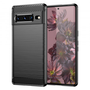 Husa pentru Google Pixel 7 Pro din silicon, Slim, cu textura Fibra Carbon - Negru - Img 1